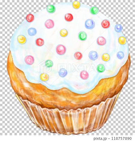 カップケーキ_クリーム_カラフル粒チョコ カップケーキ_クリーム_カラフル粒チョコ 118757890