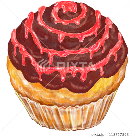 カップケーキ_チョコクリーム_苺ソース カップケーキ_チョコクリーム_苺ソース 118757898