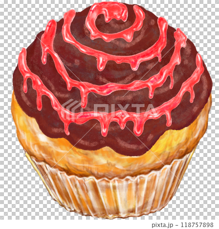 カップケーキ_チョコクリーム_苺ソース カップケーキ_チョコクリーム_苺ソース 118757898