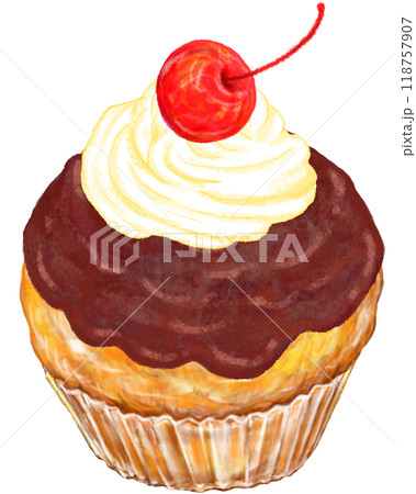 カップケーキ_さくらんぼ_クリーム_チョコ_カップケーキ 118757907