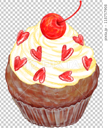 カップケーキ_さくらんぼ_クリーム_チョコ味ケーキ 118757908