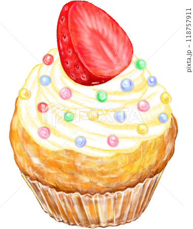 カップケーキ_苺_クリーム_粒カラーチョコ 118757911