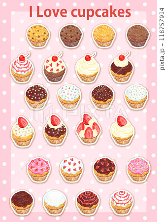 カップケーキ_ILoveCupcakes_背景水玉ピンク 118757914