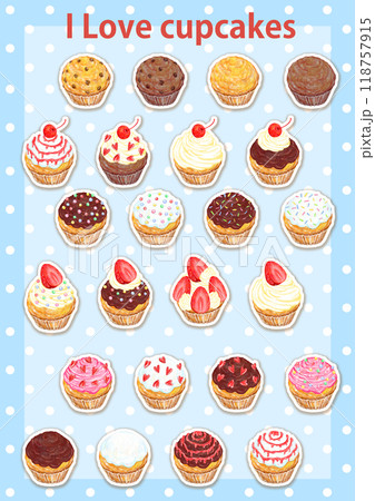 カップケーキ_ILoveCupcakes_背景水玉ブルー 118757915
