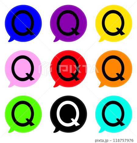 カラフルでシンプルなフキダシとQ 9個セット カラフルでシンプルなフキダシとQ 9個セット 118757976