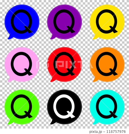 カラフルでシンプルなフキダシとQ 9個セット カラフルでシンプルなフキダシとQ 9個セット 118757976