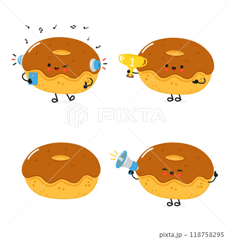 Funny Chocolate Doughnut characters bundle set. Vector hand drawn doodle style cartoon character illustration icon design. Cute Doughnut mascot character collection 118758295