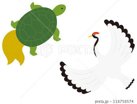 かわいい鶴と亀のイラスト 118758574