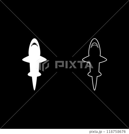 Shark set icon white color vector illustration image solid fill outline contour line thin flat style 118758676
