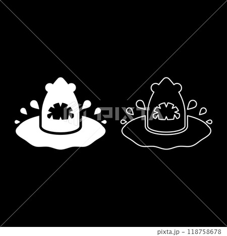 Shark's head in the water with splash set icon white color vector illustration image solid fill outline contour line thin flat style Shark's head in the water with splash set icon white color vector illustration image solid fill outline contour line thin flat style 118758678