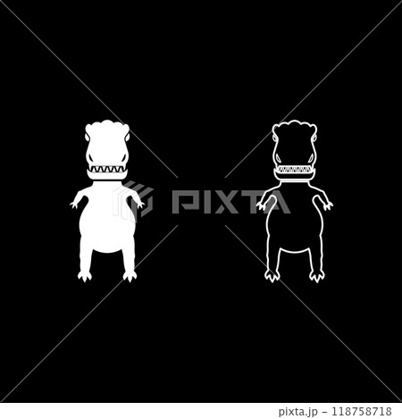 Evil dinosaur set icon white color vector illustration image solid fill outline contour line thin flat style 118758718