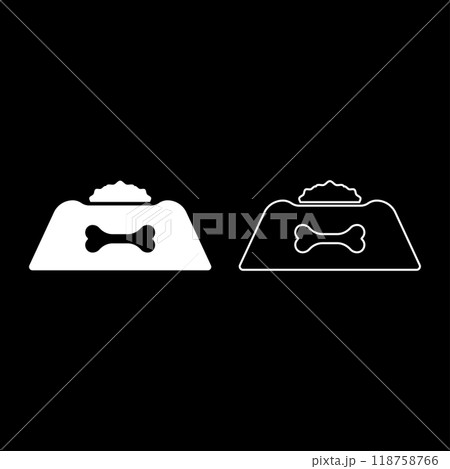 Dog bowl with food set icon white color vector illustration image solid fill outline contour line thin flat style 118758766