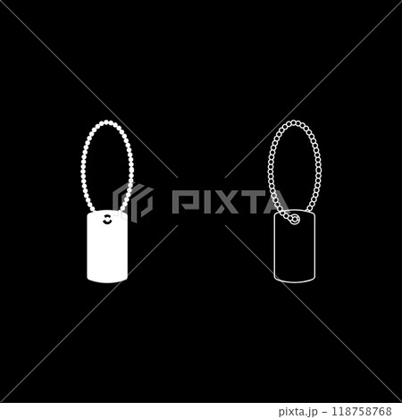 Dog tag military soldier animal tokens for collar with chain set icon white color vector illustration image solid fill outline contour line thin flat style 118758768