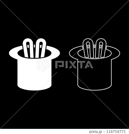 Hare ears in wizard's hat wizard conjure cylinder bunny rabbit appearing trick concept set icon white color vector illustration image solid fill outline contour line thin flat style 118758771