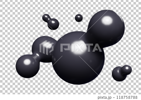 Black abstract liquid metaball shape. 3d render illustration of fluid soft bubble blob. Organic bright decorative sphere geometric form. Morphing ball aqua drop or molecule. Flow particles. Black abstract liquid metaball shape. 3d render illustration of fluid soft bubble blob. Organic bright decorative sphere geometric form. Morphing ball aqua drop or molecule. Flow particles. 118758788