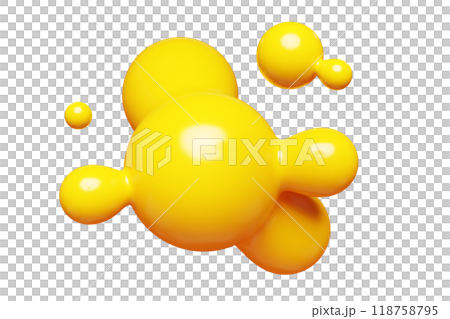 Yellow abstract liquid metaball shape. 3d render illustration of fluid soft bubble blob. Organic bright decorative sphere geometric form. Morphing ball aqua drop or molecule. Flow particles. Yellow abstract liquid metaball shape. 3d render illustration of fluid soft bubble blob. Organic bright decorative sphere geometric form. Morphing ball aqua drop or molecule. Flow particles. 118758795