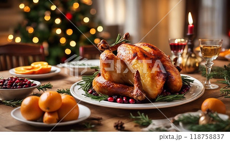 クリスマスの豪華なローストチキン 118758837