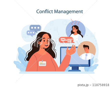 Human resources manager. HR agent competencies and professional tasks. Personnel management specialist resolve employees conflicts. Flat vector illustration 118758918