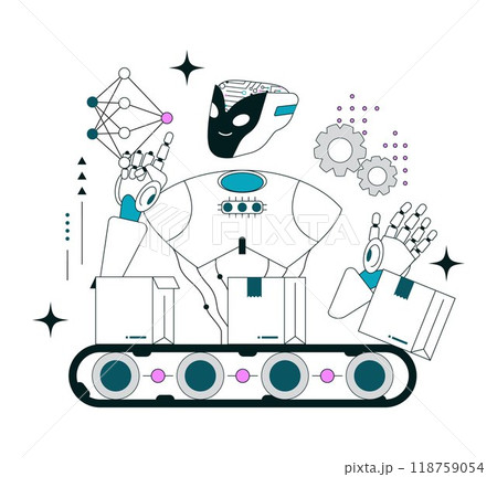 Impact of Artificial intelligence on business. AI-powered production optimization. Increase in efficiency of production process Self-learning system processing big data. Flat vector illustration 118759054
