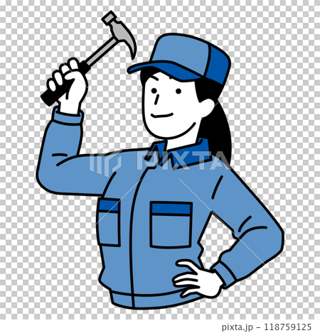 穿著工作服的女人拿著鐵鎚 118759125