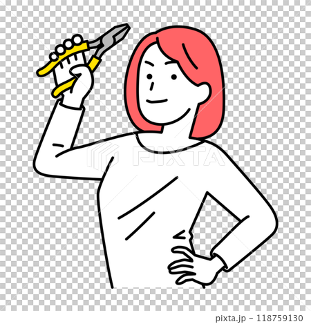 拿著鉗子的休閒婦女 118759130