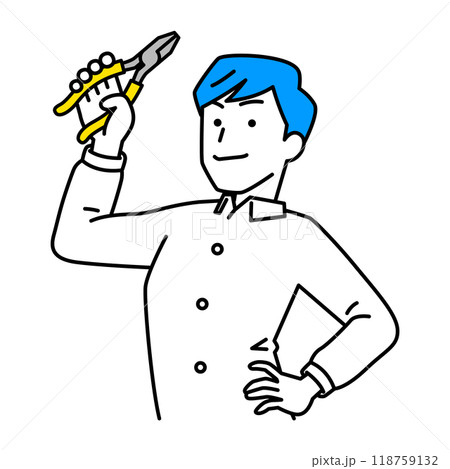 ペンチを構えるカジュアルな男性 118759132