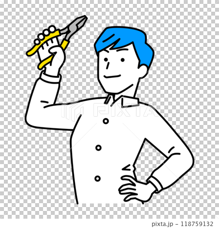 ペンチを構えるカジュアルな男性 118759132