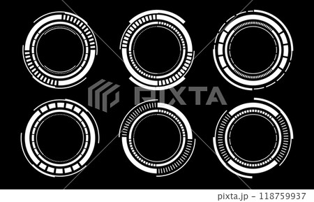 Set of sci fi white circle user interface elements technology futuristic design modern creative on black background vector 118759937