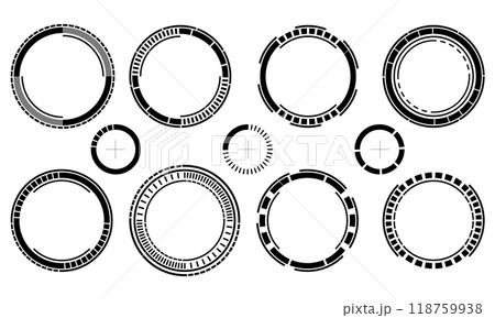 Set of sci fi black circle user interface elements technology futuristic design modern creative on white Set of sci fi black circle user interface elements technology futuristic design modern creative on white 118759938