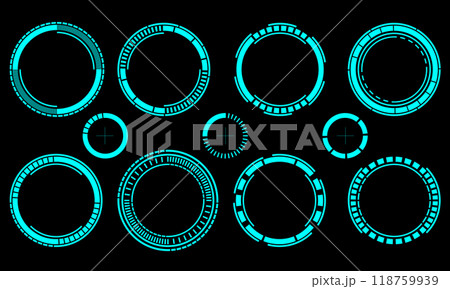 Set of sci fi blue circle user interface elements technology futuristic design modern creative on black Set of sci fi blue circle user interface elements technology futuristic design modern creative on black 118759939
