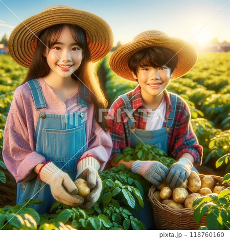 畑で野菜を収穫する農家の女性 畑で野菜を収穫する農家の女性 118760160