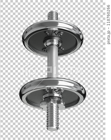 Black adjustable dumbbell, weightlifting gym equipment, side view 118760266