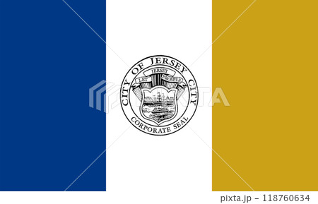 Flag of the city of Jersey City, New Jersey, USA, original colors and proportions. Illustration 118760634