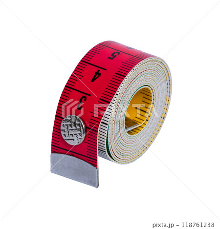 Tailor's tape measure rolled into a roll isolated on a transparent background. Sewing accessories 118761238