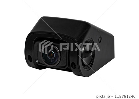 Modern car video camera isolated on white background 118761246
