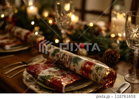 Festive Christmas Cracker on a Table Setting 118761658