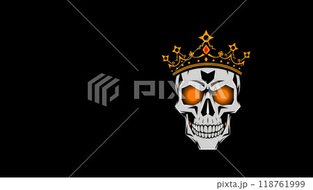 Halloween skull with a crown and glowing orange eyes 118761999