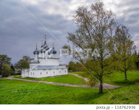 Ancient orthodox christian stone temple. Late spring. 118762936