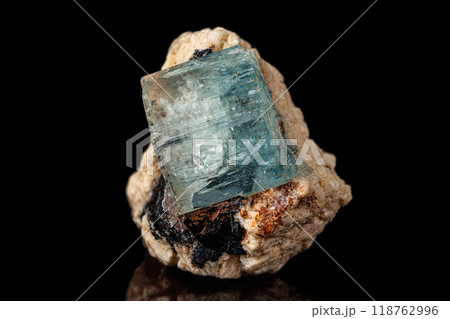 macro mineral stone aquamarine on a black background macro mineral stone aquamarine on a black background 118762996