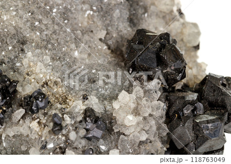 Macro stone mineral Galena on white background 118763049