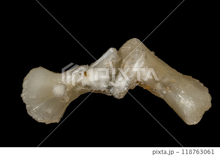 Macro of a stone Stilbite mineral on a black background 118763061