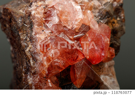 macro mineral stone Rhodochrosite on a black background 118763077