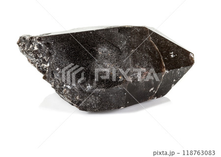 Macro mineral stone morros smoky quartz, morion rauchtopaz on a white background 118763083
