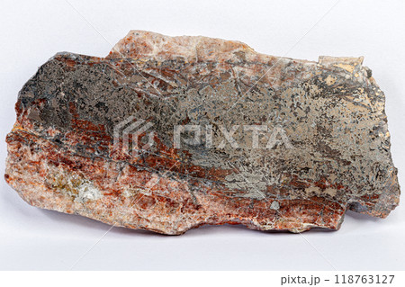 macro mineral bismuth stone on hartenstein schacht on white background 118763127