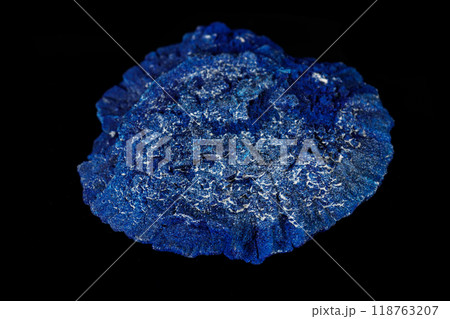 Macro mineral stone Azurite in siltstone against black background Macro mineral stone Azurite in siltstone against black background 118763207