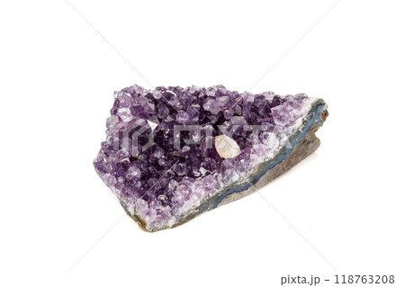 Amethyst Crystal Druse macro mineral on white background Amethyst Crystal Druse macro mineral on white background 118763208