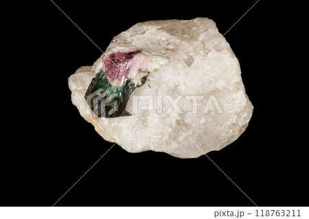 macro mineral tourmaline stone on black background 118763211