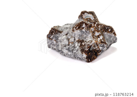 macro mineral stone Staurolite on a white background 118763214