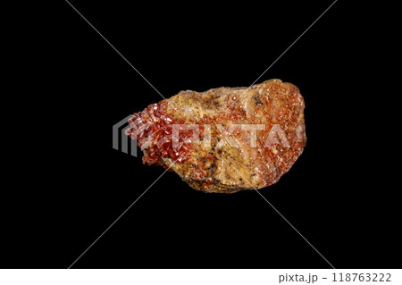 Macro mineral stone Vanadinite on a black background 118763222