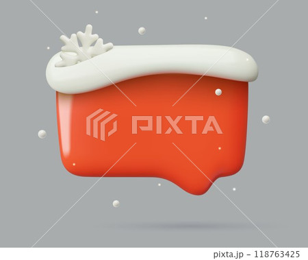 Red speech bubble 3d vector with snow and snowflake winter holiday empty chat box for a message 118763425